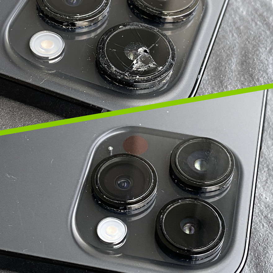 iPhone 14 Pro Kameraglas Reparatur vorher und nachher Fotos mit Spahirglas
